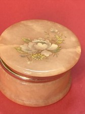 Scatola floreale rosa Italia INTAGLIATA A MANO marmo alabastro cerniera vanità vintage portagioie