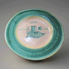 PIATTO ceramica decoro a mano PAESAGGIO TORRE E CASE - VIETRI primi 900