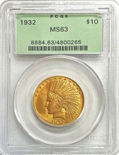 1932 ORO USA $10 DOLLARO TESTA DI INDIANO AQUILA MONETA PCGS ZECCA STATO 63