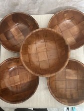 Set Of 5 70s MCM Parquet Basket weave Bowls