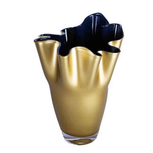 Vaso vetro ondulato oro blu