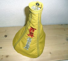 FIAT cinquecento 500 sporting cuffia cambio vera pelle GIALLA con ricamo