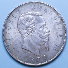 VITTORIO EMANUELE II 5 LIRE 1877 ROMA bello SPL ARGENTO SILVER COIN NUMISMATICA
