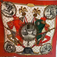 Sciarpa HERMES Carre 90 NAPOLEONE 100% seta arancione x bianca donna