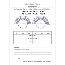 10 RICETTARI OCULISTA A5 DA 100 FOGLI incollati con sottoblocco stampa a colori