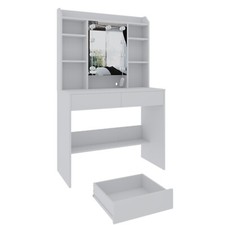 Toeletta tavolino trucco tavolo 9 luci LED regolabili specchio 7 vani bianco