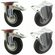 SET 4 RUOTE 2 RUOTE FISSE 2 PIROETTANTI GIREVOLI CARRELLO FRENO VARIE MISURE 