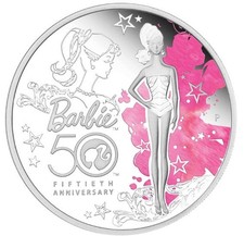 Moneta Argento 50 anni Barbie, Tuvalu 1$, 1oz 50th Anniversary of Barbie 2009