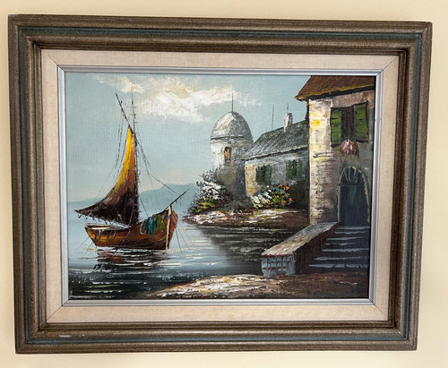 Oil canvas fishing - on, canvas~fishing