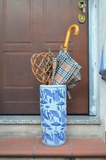 A323) Stupendo portaombrelli in ceramica bianca e blu