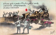 Cartolina - treno  con soldati