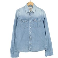 Camicia Vintage Hollister Blu In Denim Cotone Con Bottoni A Pressione Taglia S
