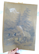 DISEGNO ANTICO SIENA RONCALLI FIUMI IDEA ARREDO CASA PAESAGGIO MONTAGNA QUADRO