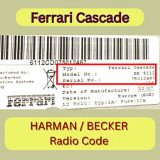 Codice radio per PORSCHE FERRARI CASCAD HARMAN/BECKER navigazione radio codice sblocco