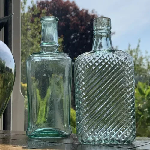 Clear green antique bottles - green, x