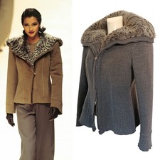 Giorgio Armani FW 1995 Runway Faux Fur Grey Double Zip Wool Cashmere Jacket 44-L