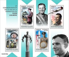 YURI GAGARIN VOSTOK-1 Cosmonauta 1° Uomo nello Spazio MNH Foglio Timbro 4V 2023 Guinea
