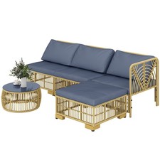 Outsunny Salotto da Giardino in Rattan con Divanetto, Cuscini e Tavolino Grigio