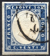 1855-1861 - Regno di Sardegna 20c Oltremare Chiaro - Scott 12 usato