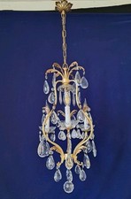 Lampadario antico in cristallo e ottone con quattro luci