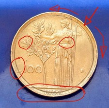 RARA MONETA 100 LIRE 1957 - DEA MINERVA ( Con ERRORI DI CONIO )