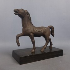 Scultura Cavallo In Ghisa Su Base Legno Statua Da Collezione Vintage Anni ‘50