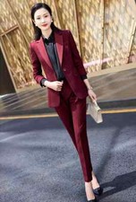 Tailleur Completo Donna Set Ufficio Giacca Blazer Pantaloni Rosso Bordeaux 38294