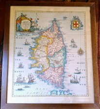 Mappa dell' Isola Corsica 1732  Litografia Acquarellata Homann Héritiers Francia