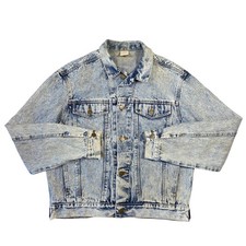 Giacca denim uomo vintage lavaggio acido taglia L jeans camionista retrò anni 80 grunge punk