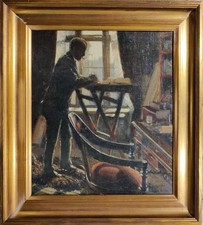 NEL LABORATORIO DEL MOBILE, dipinto ad olio originale