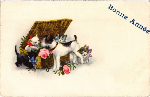 Cpa dog with cats - cpa,