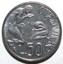 VATICAN CITY 50 Lire Coin 1991