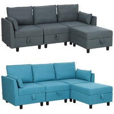 HOMCOM Divano Modulare Componibile 3 Posti con Pouf e Contenitori