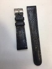 Cinturino orologio vintage lucertola nera fatto a mano inglese anni 50 estremità aperta 19mm N.O.S.