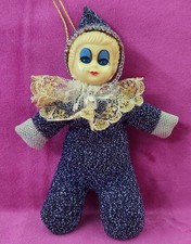 Bean Bag Clown Bambola Giocattolo Occhi Addormentati Aperti/Chiusi Blu Ruffle Italiano (?) Ornamento