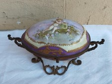 ANTICO XIX sec UOVO A PORTAGIOIE IN PORCELLANA SEVRÈS DIPINTO A MANO DA DELYS