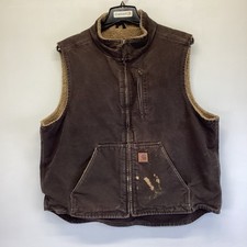Gilet Carhartt V33 DKB marrone sherpa foderato tela d'anatra abbigliamento da lavoro uomo XL