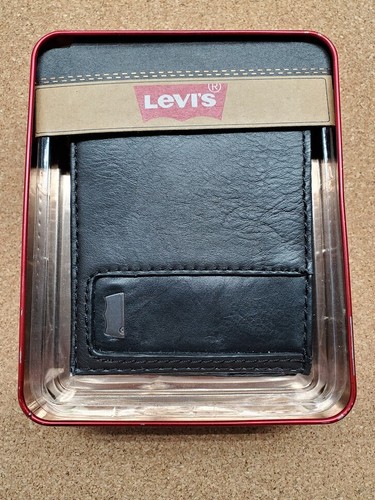 New levis black leather wallet - new,