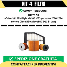 Kit 4 Filtri Tagliando per BMW X3 sDrive 18d Mild-Hybrid 100 kw Diesel/Elettr...