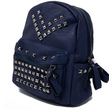 Zainetto donna blu borchiato da ragazza zaino piccolo mini passeggio con borchie