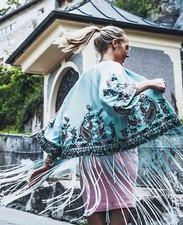 KIMONO ZARA BLU MARE RICAMATO