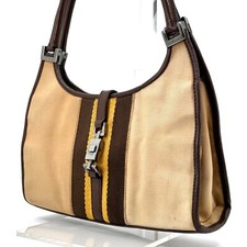 GUCCI Vintage Jackie Sherry Line Beige Tela Mini Borsa a Mano Argento 002 1068 Autentica