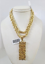 Collana con ciondolo pepita catena corda Milano oro 10 kt set 6 mm 20"-26 pollici.