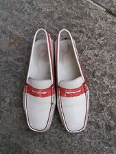 TOD'S Scarpe Mocassini Donna Pelle bianche e banda rosa originali usate n. 37