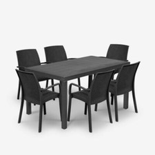 Set Pranzo Tavolo 150x90 e 6 Sedie Con Braccioli In Polipropilene Houston