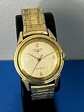 Orologio Vintage Longines 10k Riempito Perla Bianco/Oro Esterno Anello Automatico Bello!