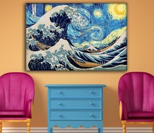 Katsushika Hokusai & Van Gogh tela notte stellata arte da parete arredamento casa