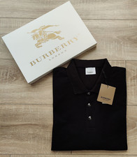 Camicia uomo polo burberry nera cotone 1/4 bottoni manica corta