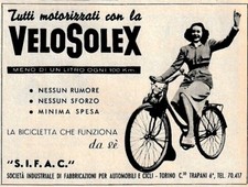 PUBBLICITA' 1951 VELOSOLEX SOLEX MOTO SCOOTER  BICICLETTA A MOTORE SIFAC TORINO