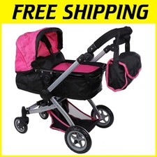 Passeggino per Bambole Pieghevole con Manico Regolabile - Rosa Caldo